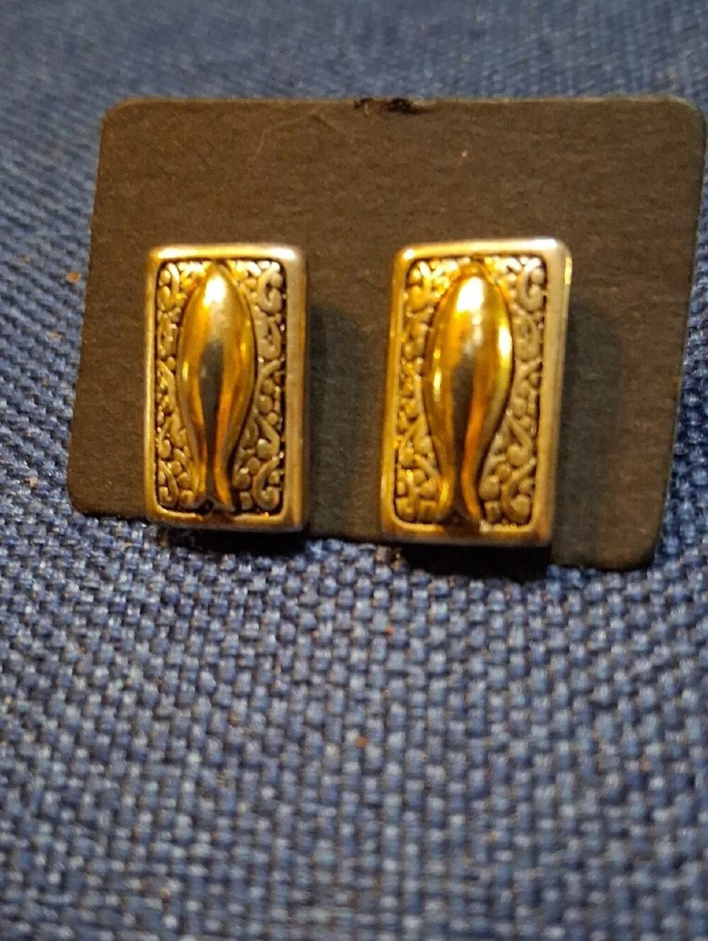 Rectangular Two-Tone Fish Motif Earrings - Silver & Gold Tones